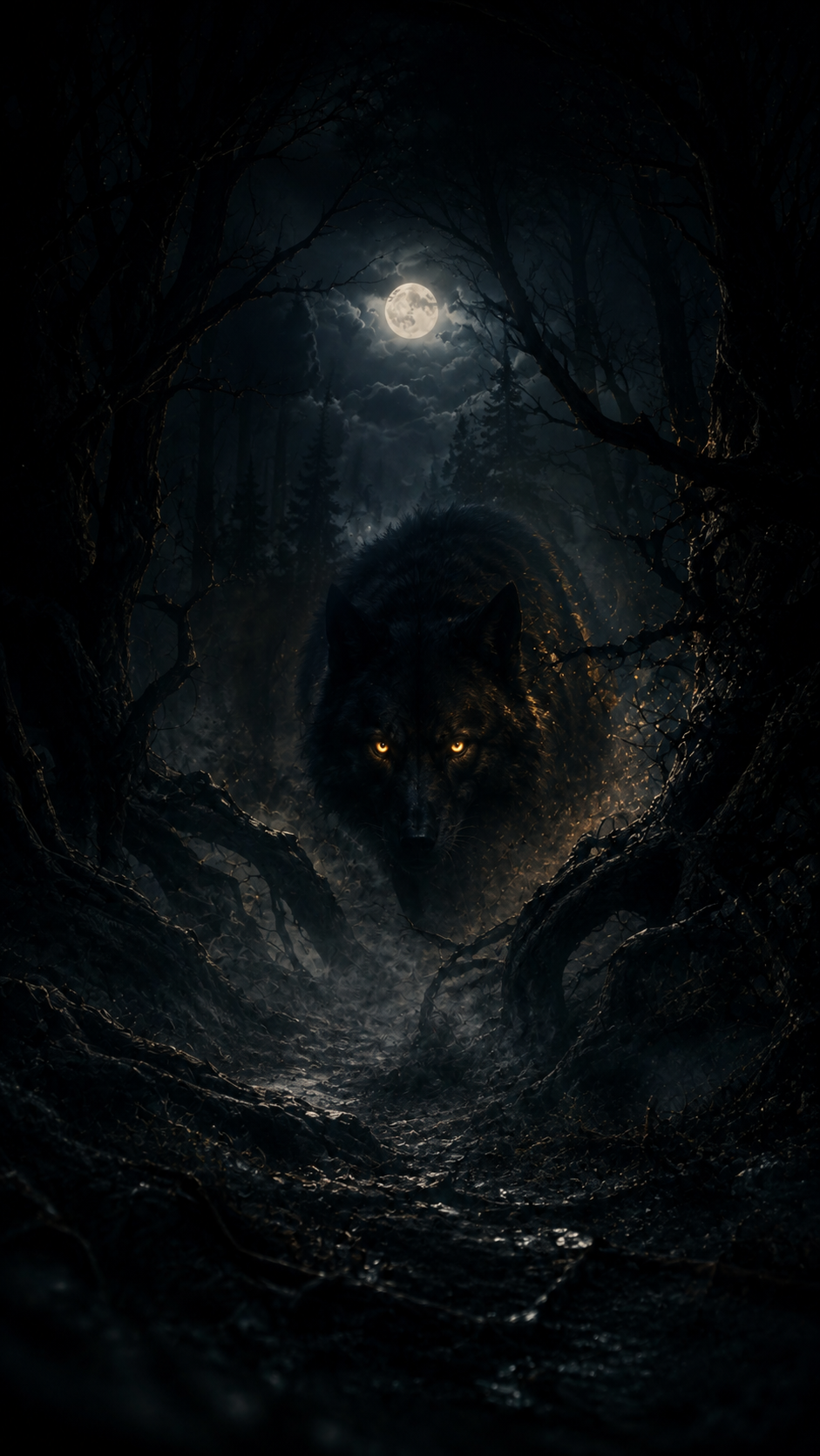 Ancient Wolf in Moonlit Fog